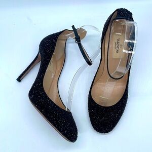 Valentino Garavani Black Crystal Covered Tango Stiletto Pump shoe 37.5